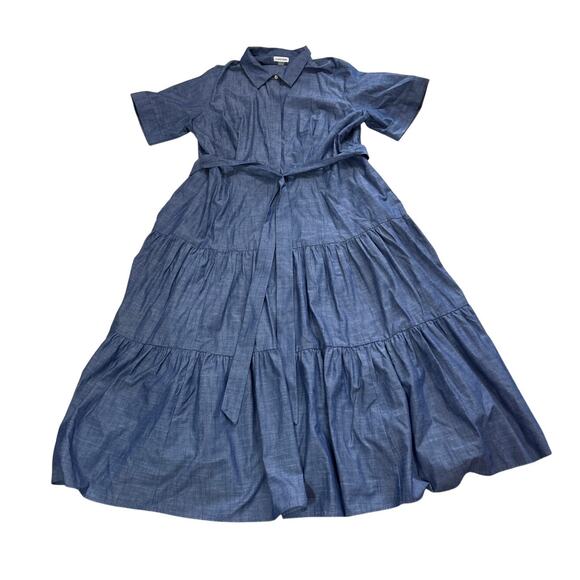 NWOT Calvin Klein Womens 18W Plus Size Blue Belted Tiered Shirt Dress Cotton - Picture 4 of 10